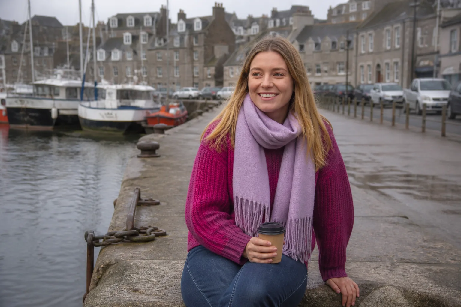 Person creating an online dating profile at a café in Aberdeen