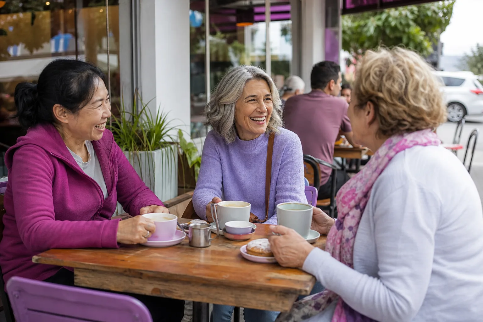 Two people chatting over coffee in central Aberdeen