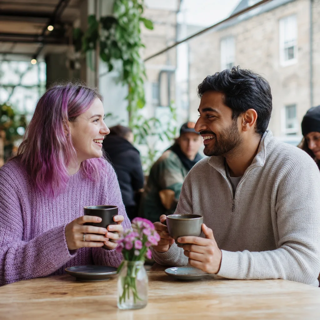 Person checking dating app distance settings beside Aberdeen city centre