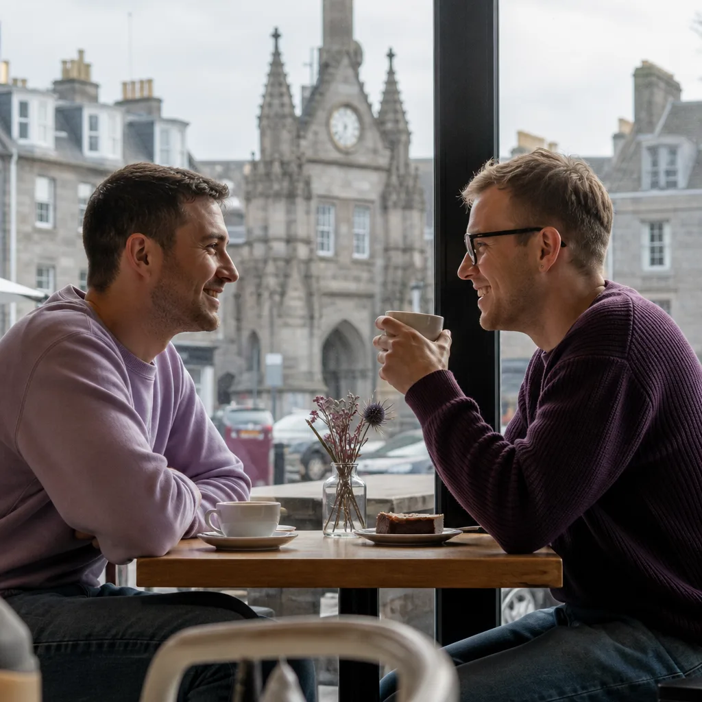A man checking a dating conversation safely on his phone in Aberdeen